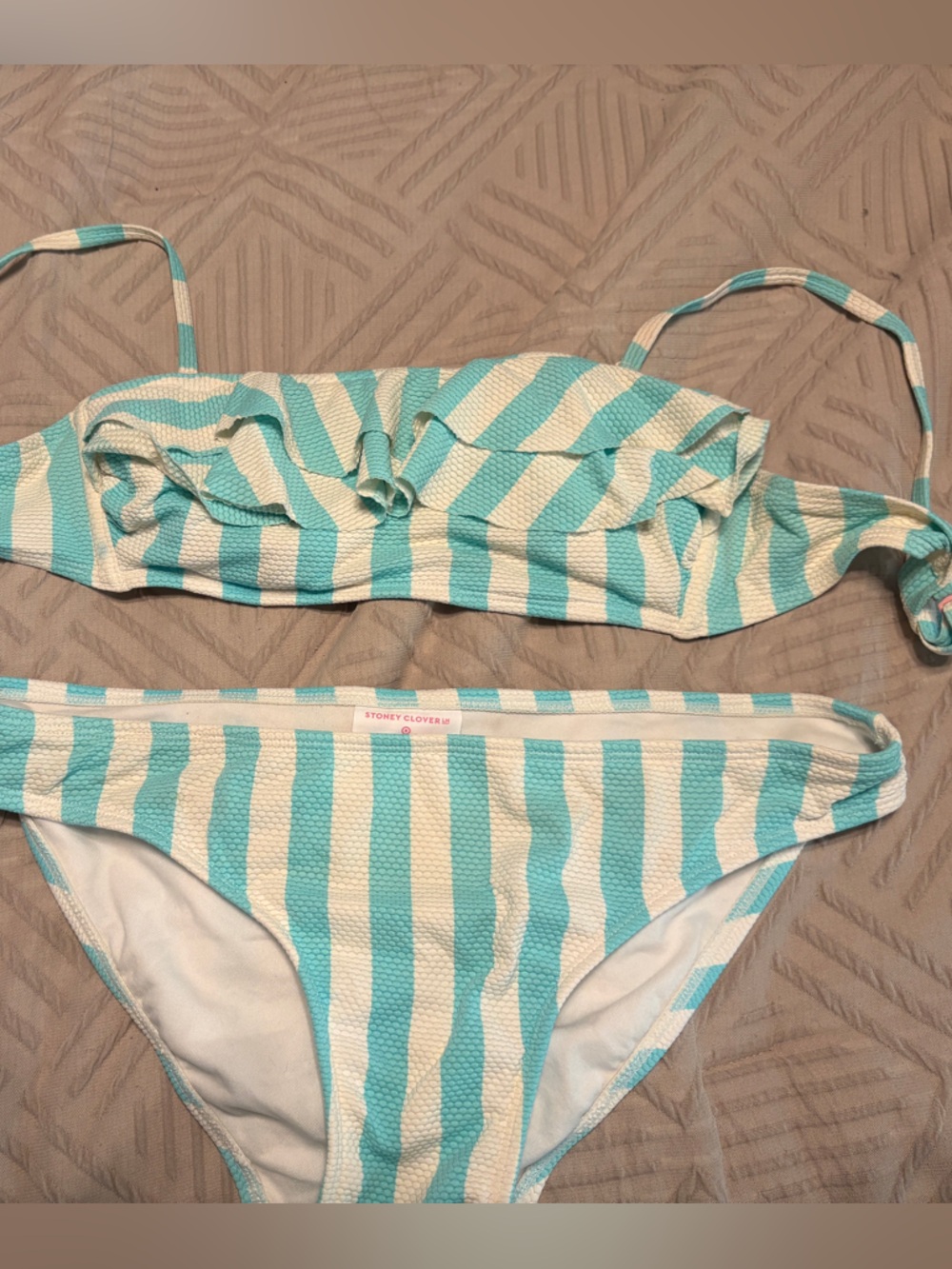 Stoney Clover x Target  Striped Aqua & White Bikini Set